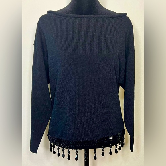 Vintage Lianee Barnes designer unique beaded sweater holiday formal Black med EC - Picture 1 of 11